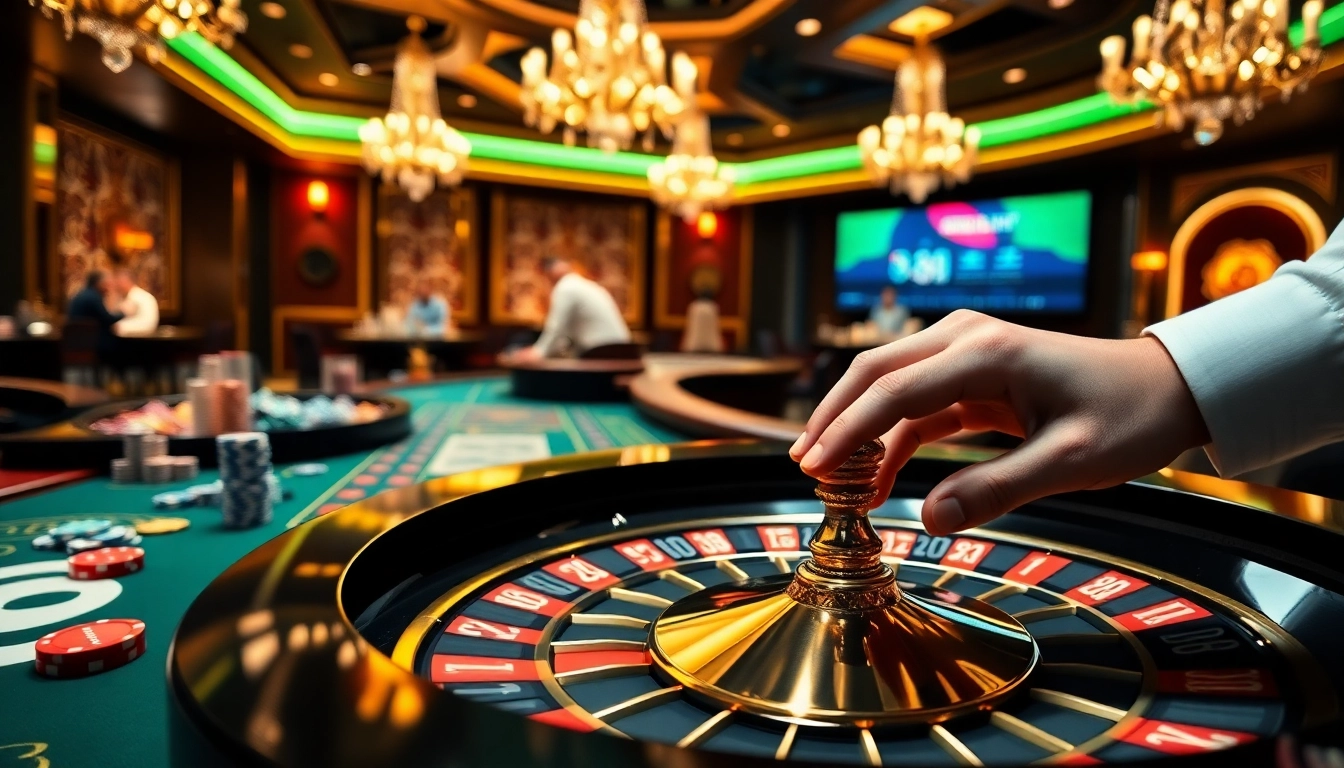 Experience the thrill of 89 Bet with vibrant tables, dice, and cards in a luxurious casino atmosphere.