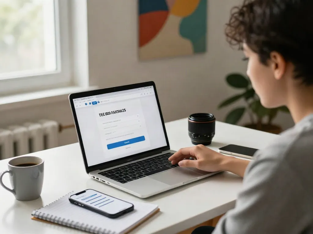 Proses pecah25 login di ruang kerja modern dengan laptop dan catatan login
