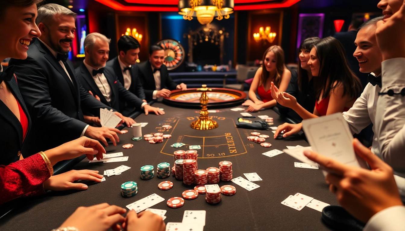 Exciting scene at DF 999 casino table with vibrant poker chips and players engaged in high-stakes gaming.