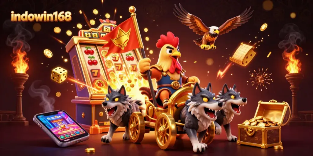 Experience the thrill of indowin168 with a vibrant casino scene showcasing exciting slot gaming elements.