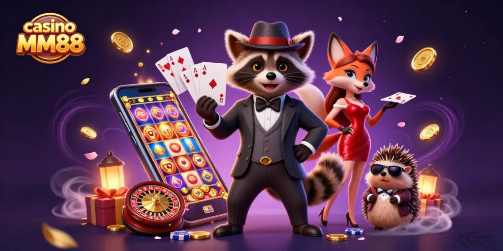 Experience the thrill of casino MM88 with our vibrant 3D illustration of gambling excitement.