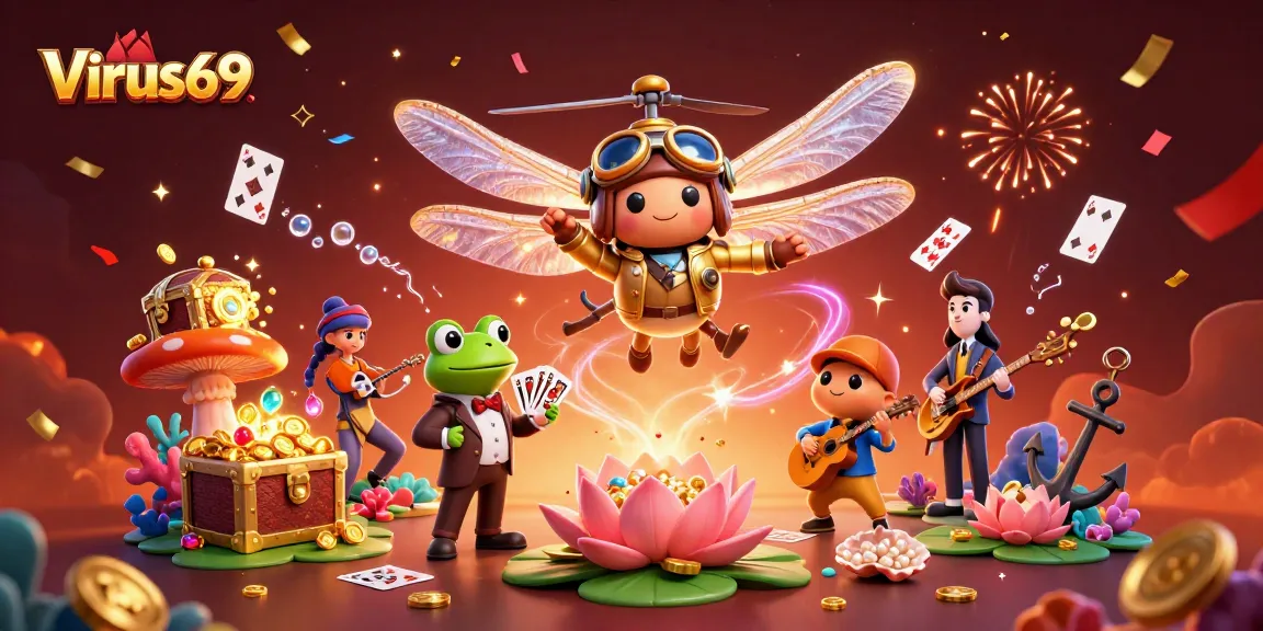 Experience exciting online gaming at Virus69 with lively characters and vibrant casino elements.