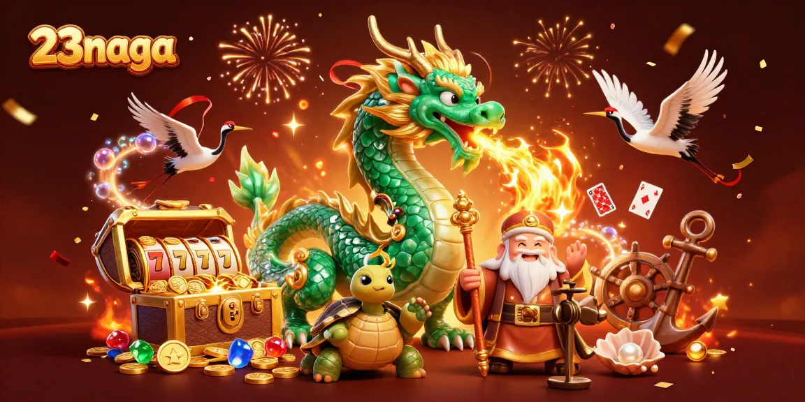 23naga bermain dalam ilustrasi kasino yang penuh warna dengan naga, kura-kura, dan bangau yang menang di dunia perjudian