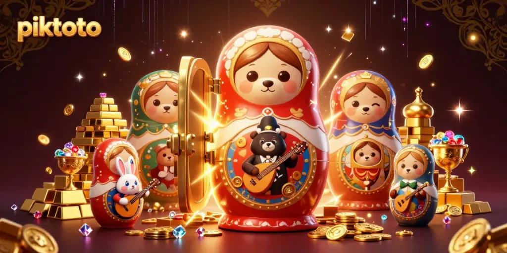 Play piktoto and win big with colorful characters and vibrant casino elements showering gold.