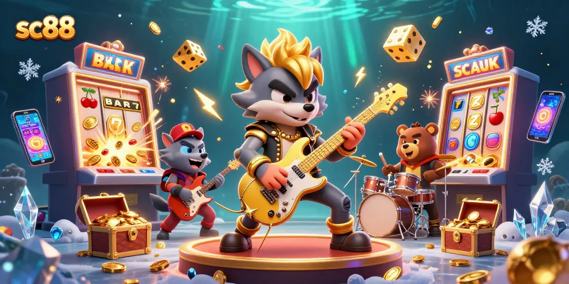 Win big at sc88 with a dynamic casino scene featuring rock star wolf and golden slot machines