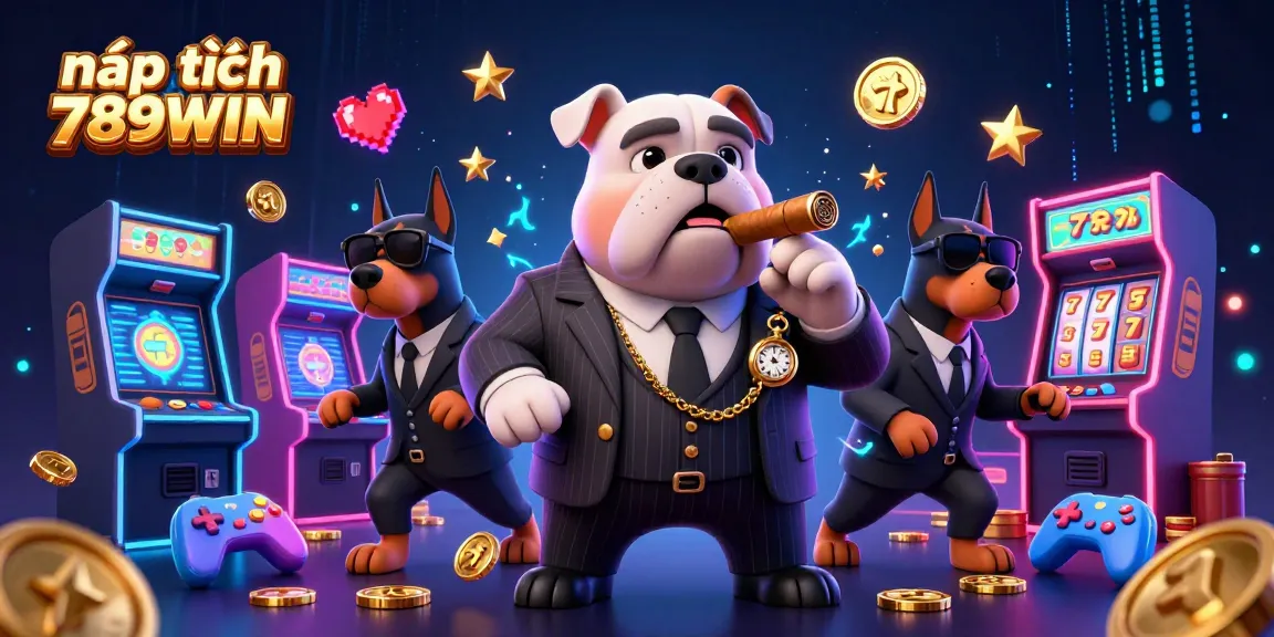 Engage with the thrilling world of nạp tiền 789WIN as a mafia bulldog leads the scene of colorful casino arcade action.