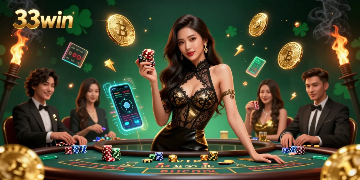 Experience the thrill of winning at 33win with an elegant player showcasing golden chips.