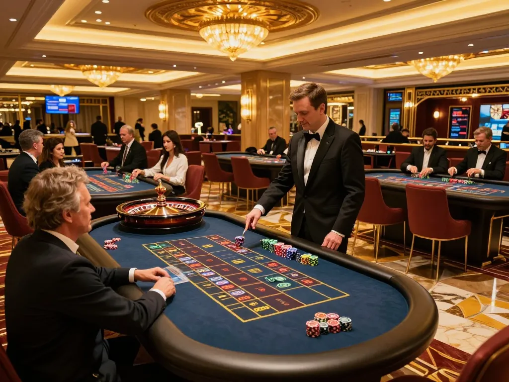 Players strategizing at the trang chủ 33win roulette tables, highlighting vibrant casino atmosphere