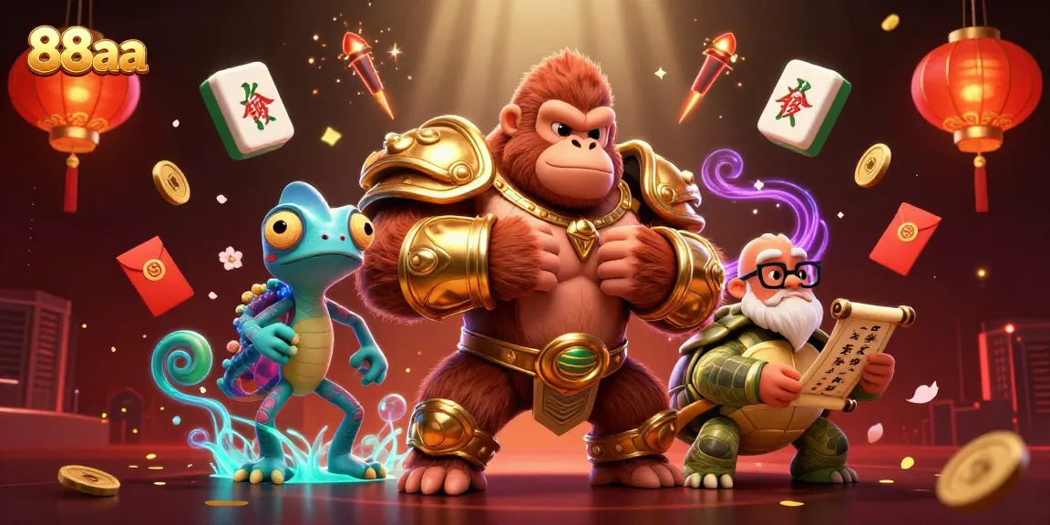 Win exciting jackpots at 88aa with this vibrant illustration of casino elements and animated characters.