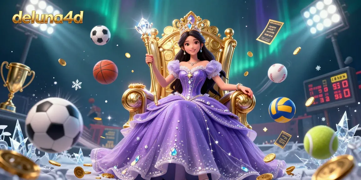 Play Toto Macau at deluna4d, featuring casino-style sports elements and vibrant 3D illustration.