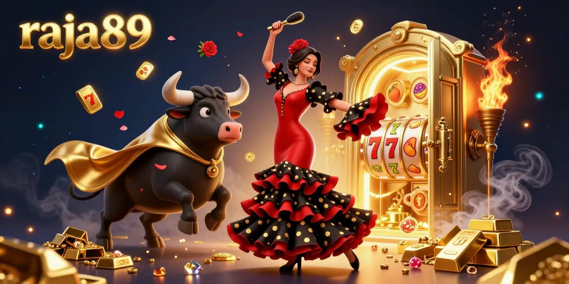 Experience the excitement of raja89's casino world with dynamic slot elements and a vibrant Spanish flamenco scene.
