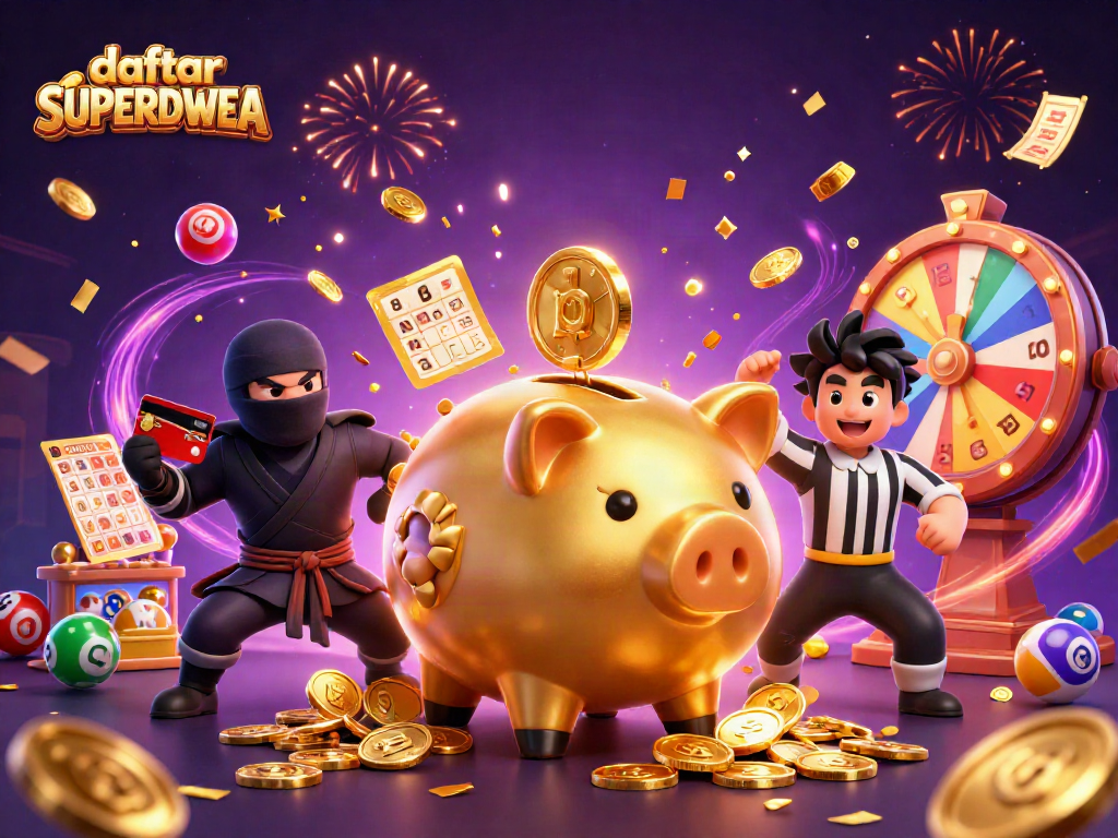 Experience the excitement of daftar SUPERDWEA with a dynamic casino scene featuring vibrant lottery elements.