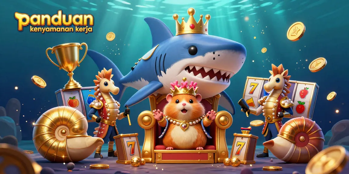 Engage with the panduan kenyamanan kerja in this vibrant 3D illustration featuring unique casino elements and characters.