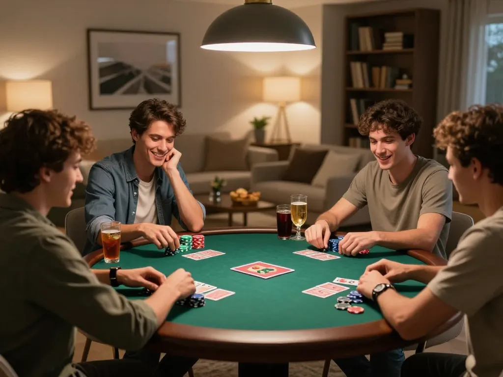 LIGALGO interactive poker night with friends enjoying strategic gameplay and warm ambiance.