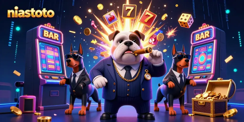 Experience thrilling wins at niastoto with a vibrant illustration showcasing a cartoon casino scene.