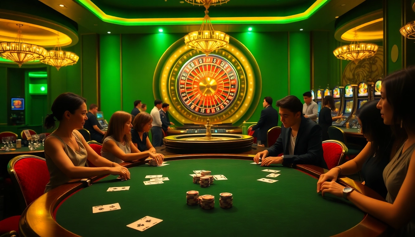 Experience the thrill of CM88 with players engaging at a luxurious poker table in a vibrant casino environment.