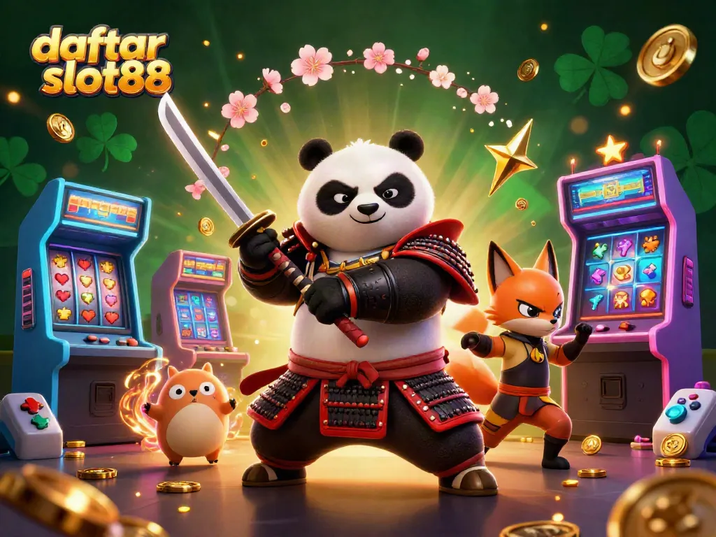 Engage with daftar slot88 in a vibrant 3D gaming world with animated characters and slot symbols.