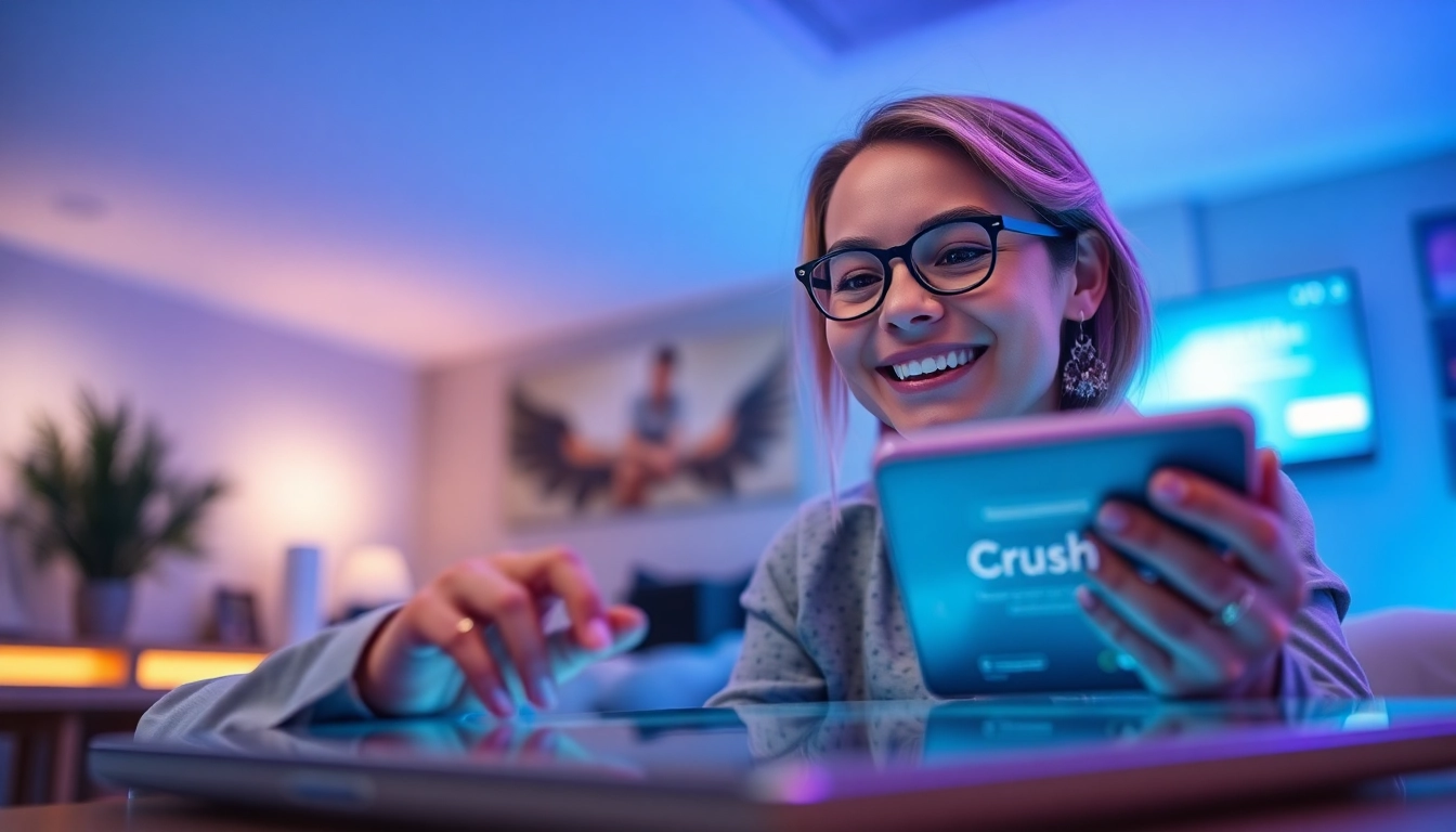 Engaging interaction with Crush AI companion on a sleek device, showcasing innovation and joy.