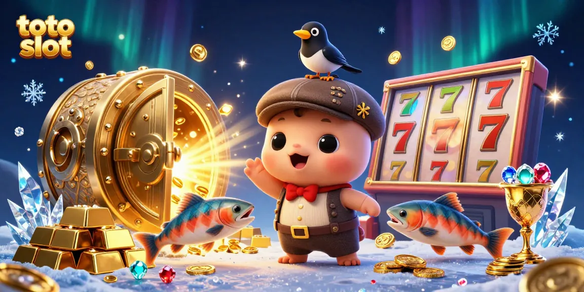 Spin the toto slot reels with playful characters, treasure, and vibrant casino elements.