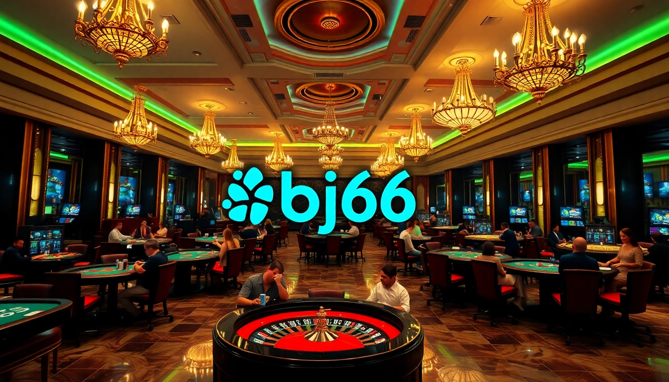 Experience the thrill of gambling at bj66 with vibrant casino gaming tables and elegant interiors.