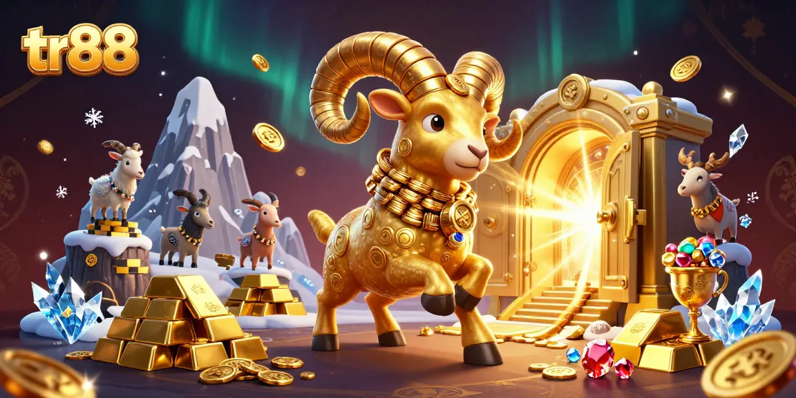 Experience the excitement of tr88 as golden rams charge towards treasure in a vibrant casino scene.