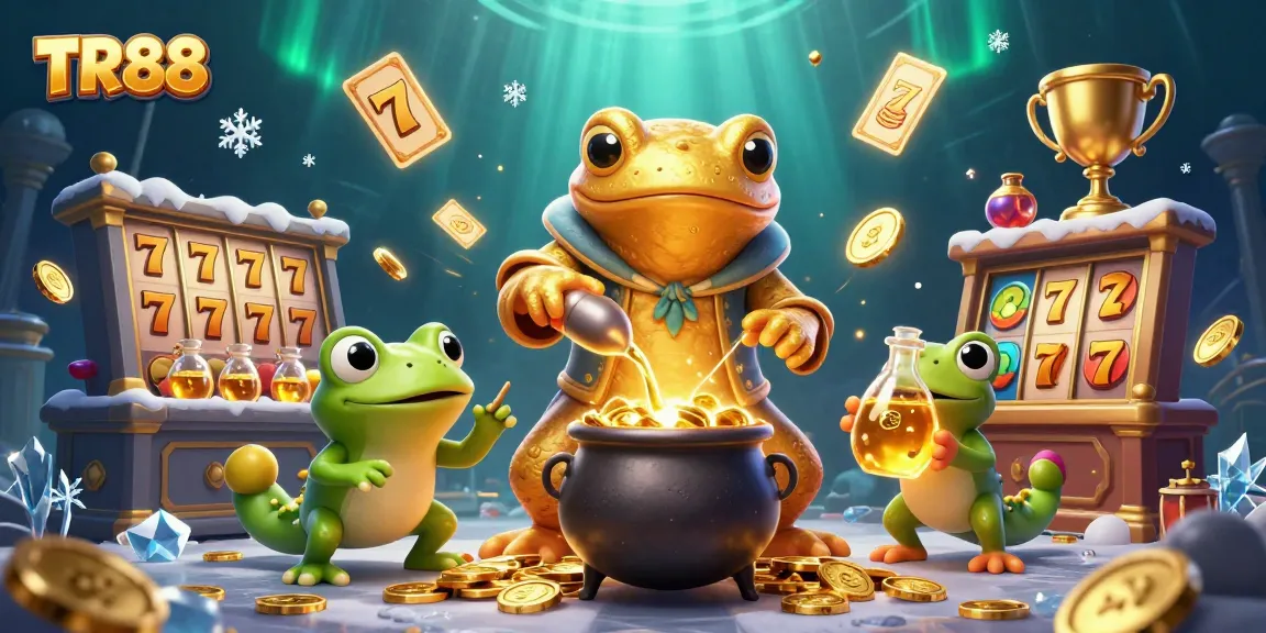 Win big with TR88 at a vibrant 3D casino scene filled with slot reels and golden coins.