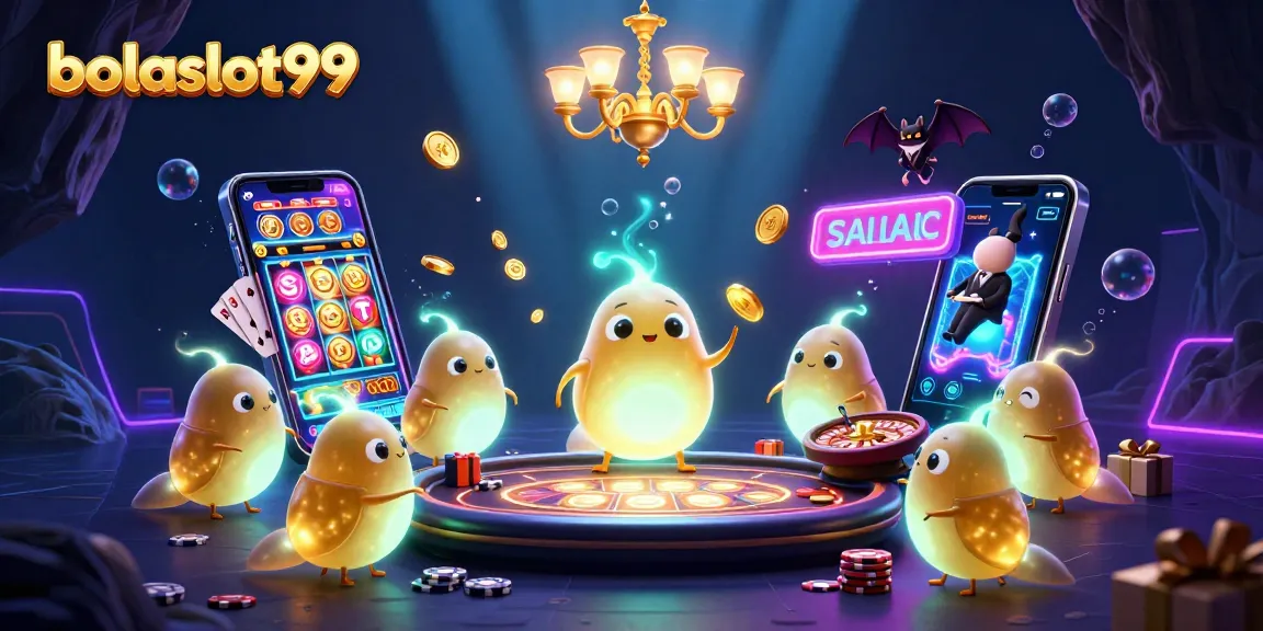 Engage with bolaslot99 in an exciting 3D cave casino scene featuring glowworms and games.