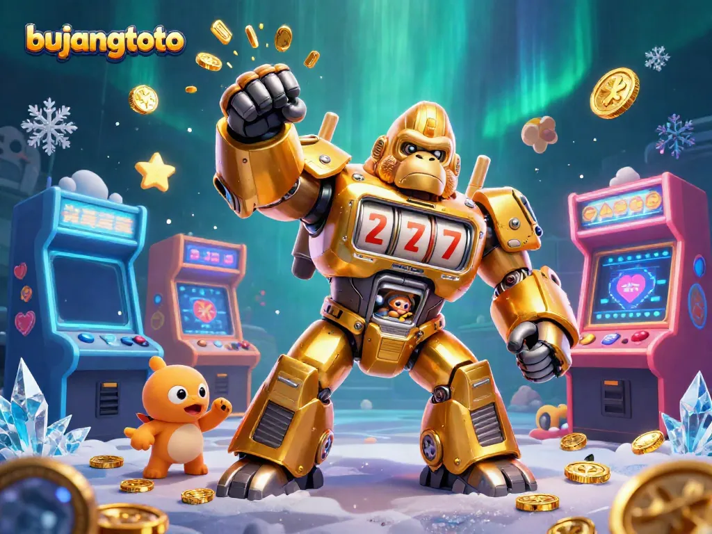Experience the thrill of bujangtoto with a dynamic golden gorilla mech and captivating arcade elements.