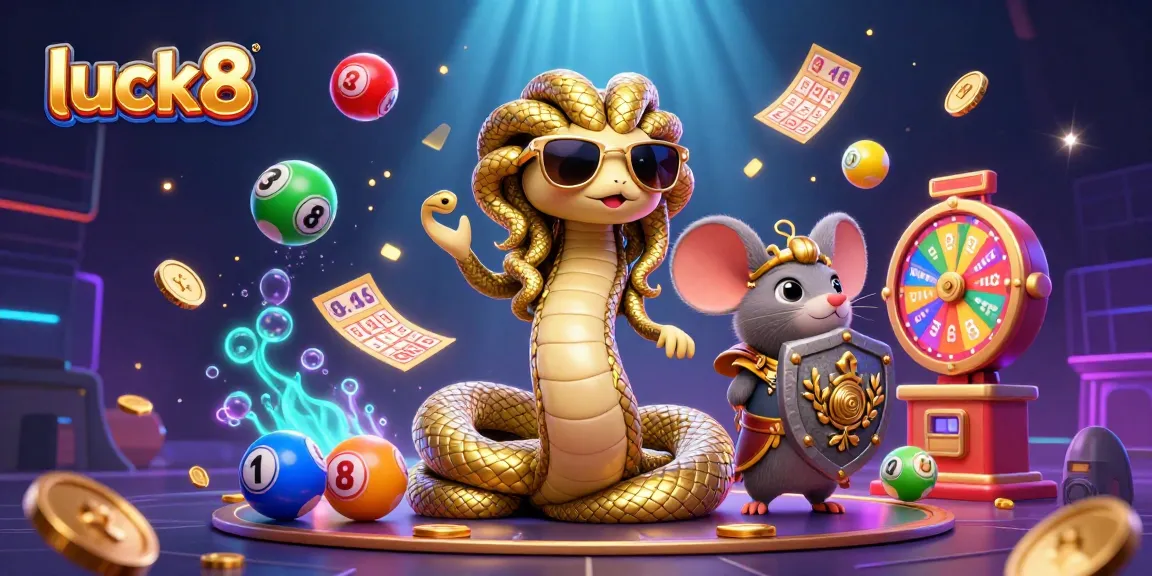 Join the luck8 adventure and explore colorful lottery elements in a vibrant casino scene.