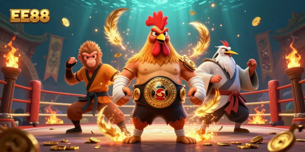 Engage in thrilling gameplay with EE88's vibrant characters in a dynamic casino atmosphere.
