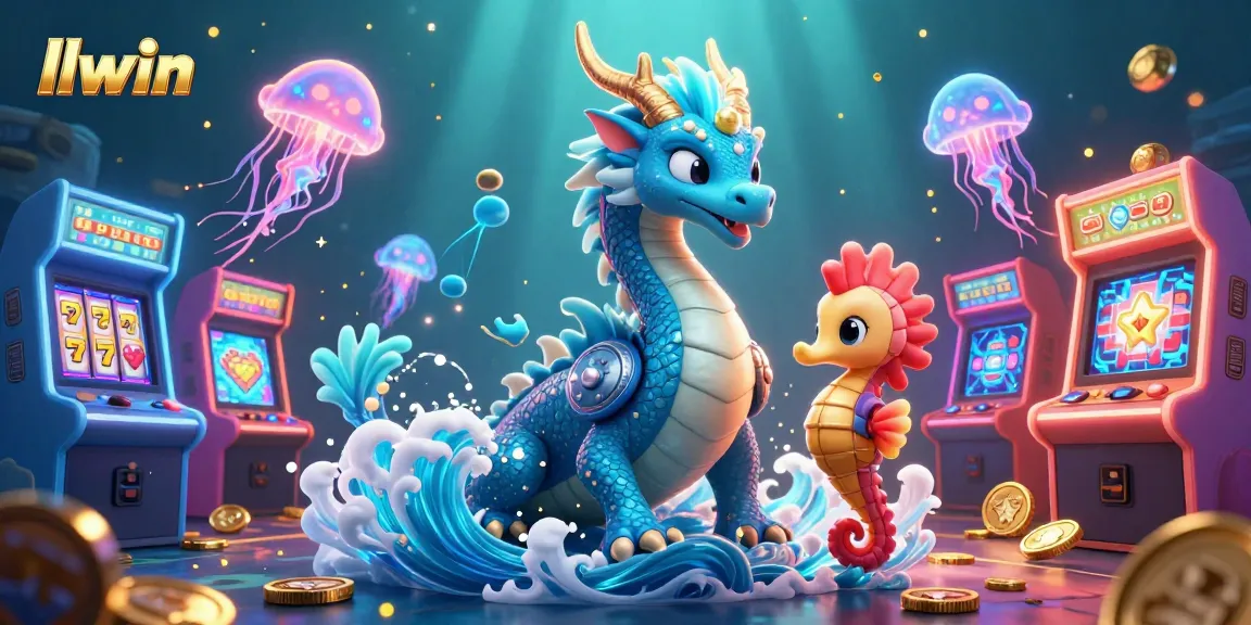 Play with llwin as the azure water dragon and seahorse knight greet glowing jackpots and game machines.