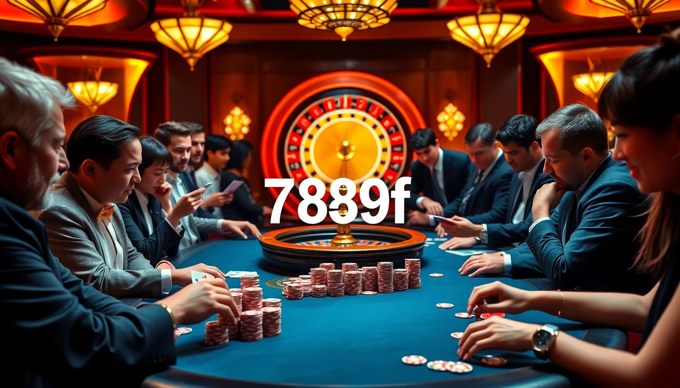 Engaging poker game at a casino table highlighting 789f lừa đảo, reflecting excitement and strategy.