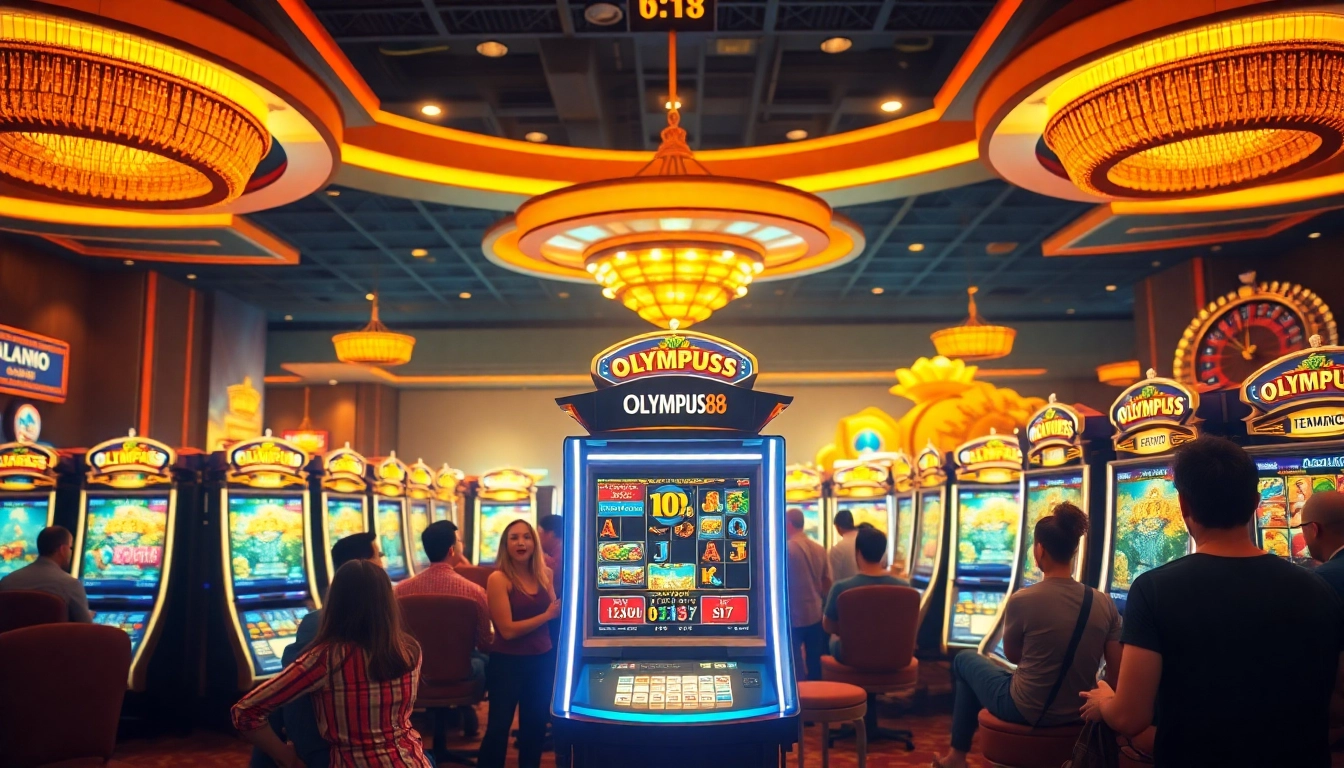 OLYMPUS88 slot machine attracting excited players in a luxurious casino setting.