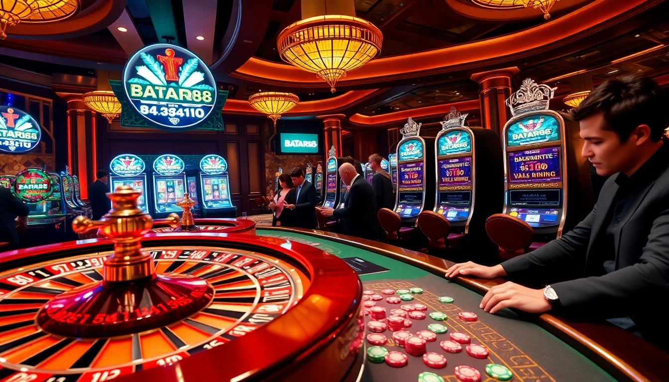 Experience the thrill of Batara88 with vibrant casino visuals, showcasing winning moments and immersive gameplay.
